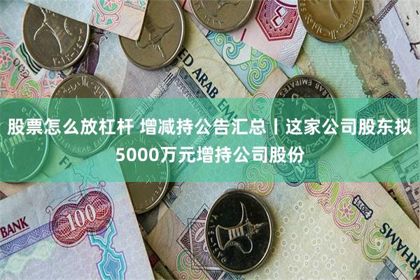 股票怎么放杠杆 增减持公告汇总丨这家公司股东拟5000万元增持公司股份